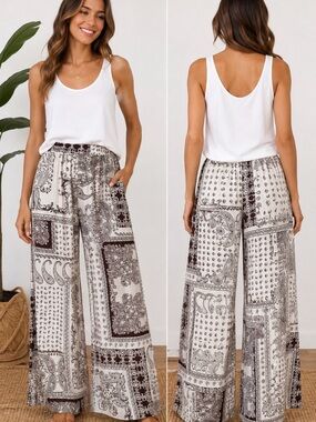 Free Destinations Paisley Bandana Print Wide Leg Palazzo Pants M